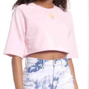 BP Nordstrom‎ NEW Pink Oversized Short Sleeve Cropped Sweatshirt Pink Flower. 1X
